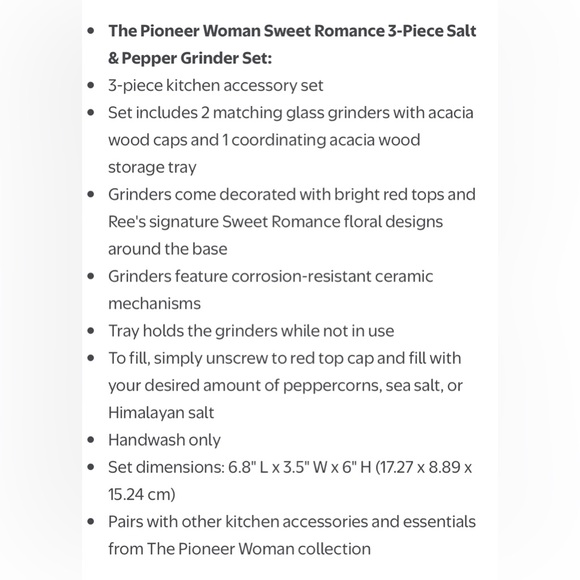 🌺 Last Set! 🌺 New The Pioneer Woman Sweet Romance Salt and Pepper Grinders, Red - Picture 2 of 9